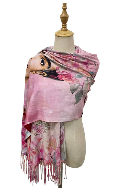 Frida Kahlo Floral Portrait Print Wool Tassel Scarf