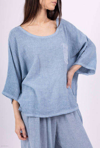 Linen cotton top with a side pocket