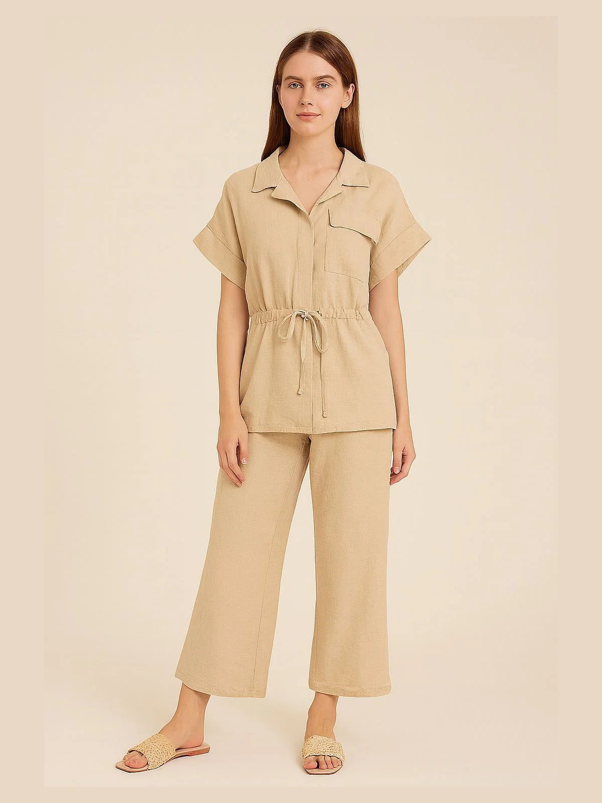 Italian Ladies Short Sleeve Tie Waisted Co-ord Set