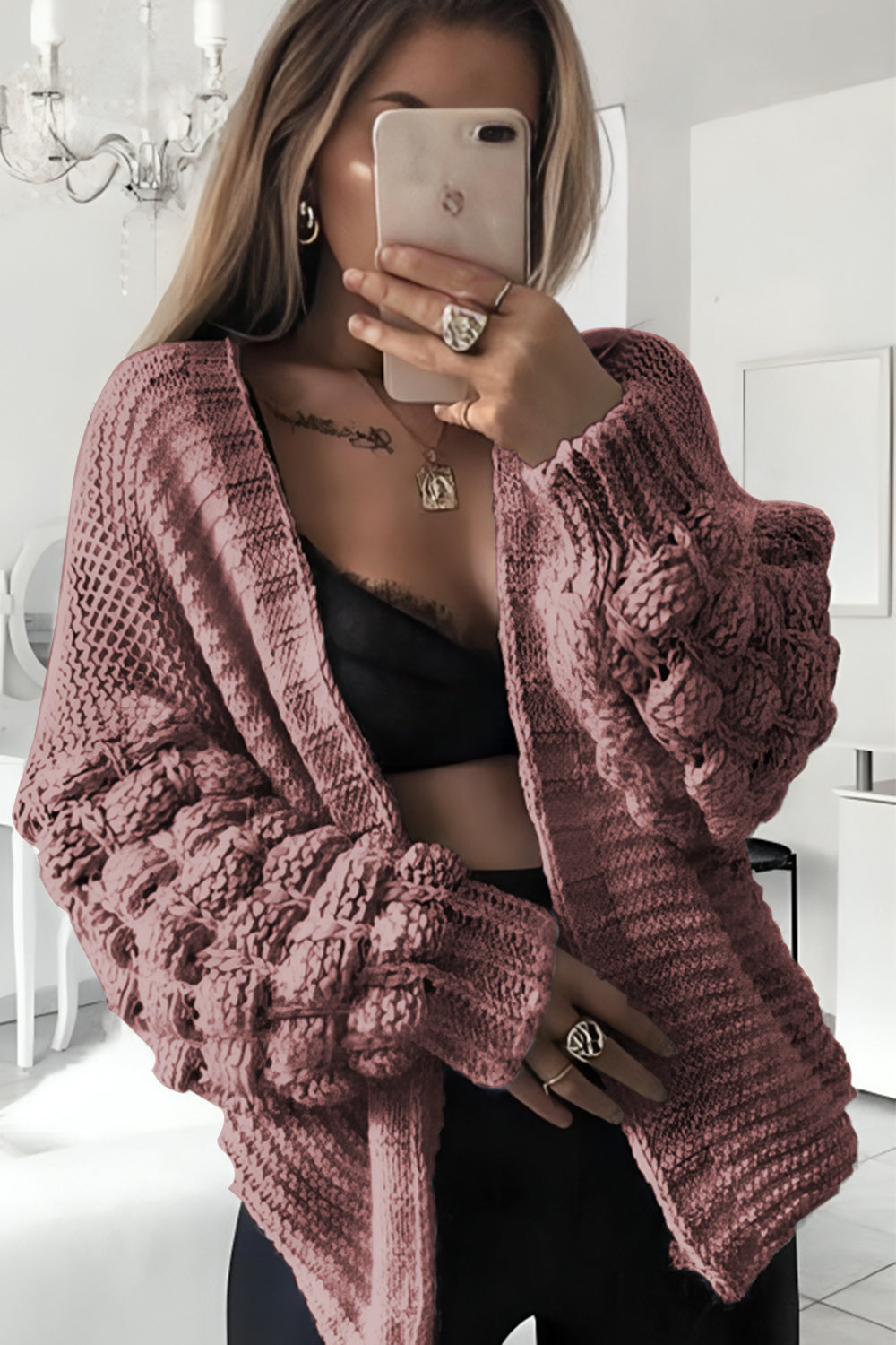 Bubble Sleeves Stylish Knitted Cardigan