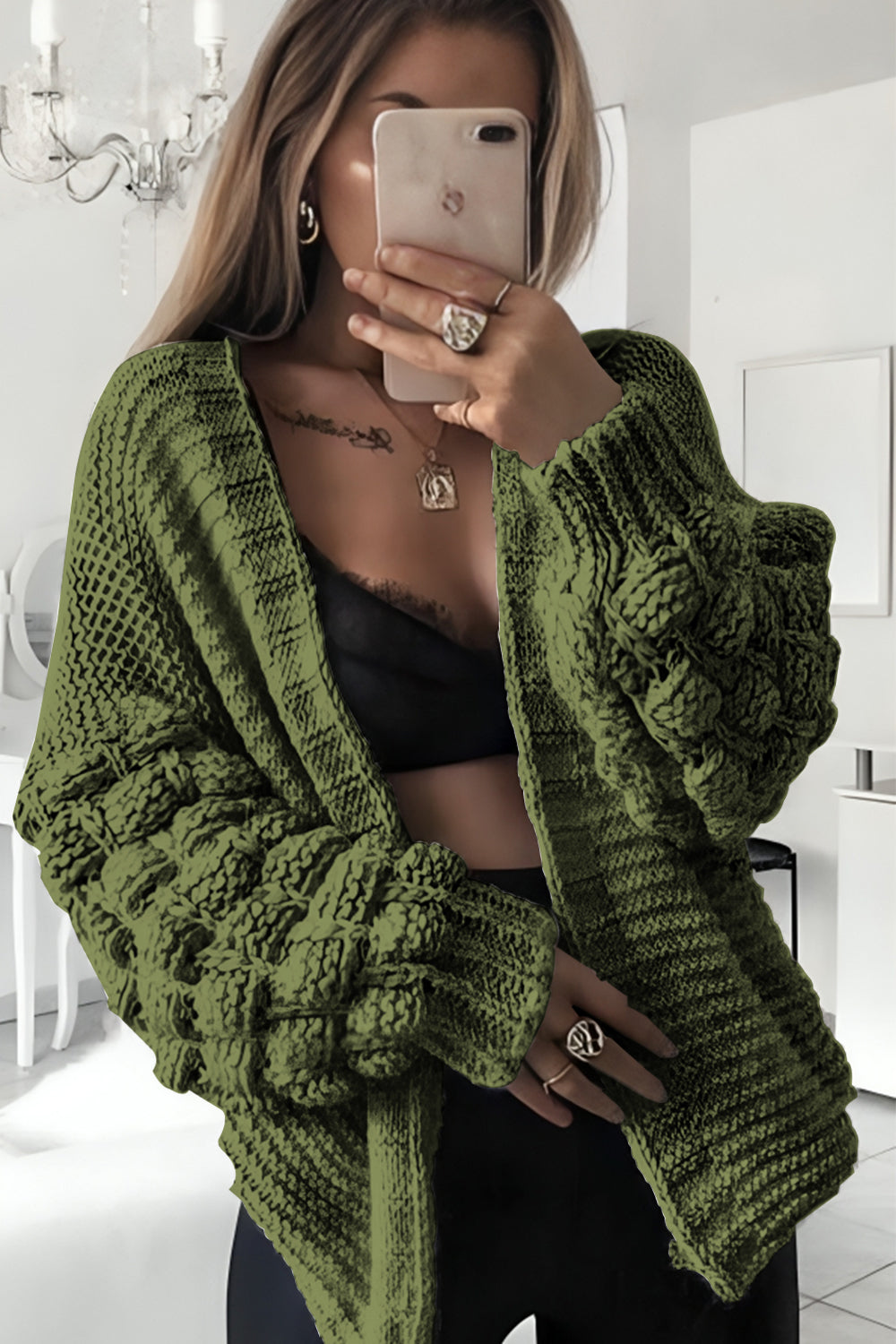 Bubble Sleeves Stylish Knitted Cardigan