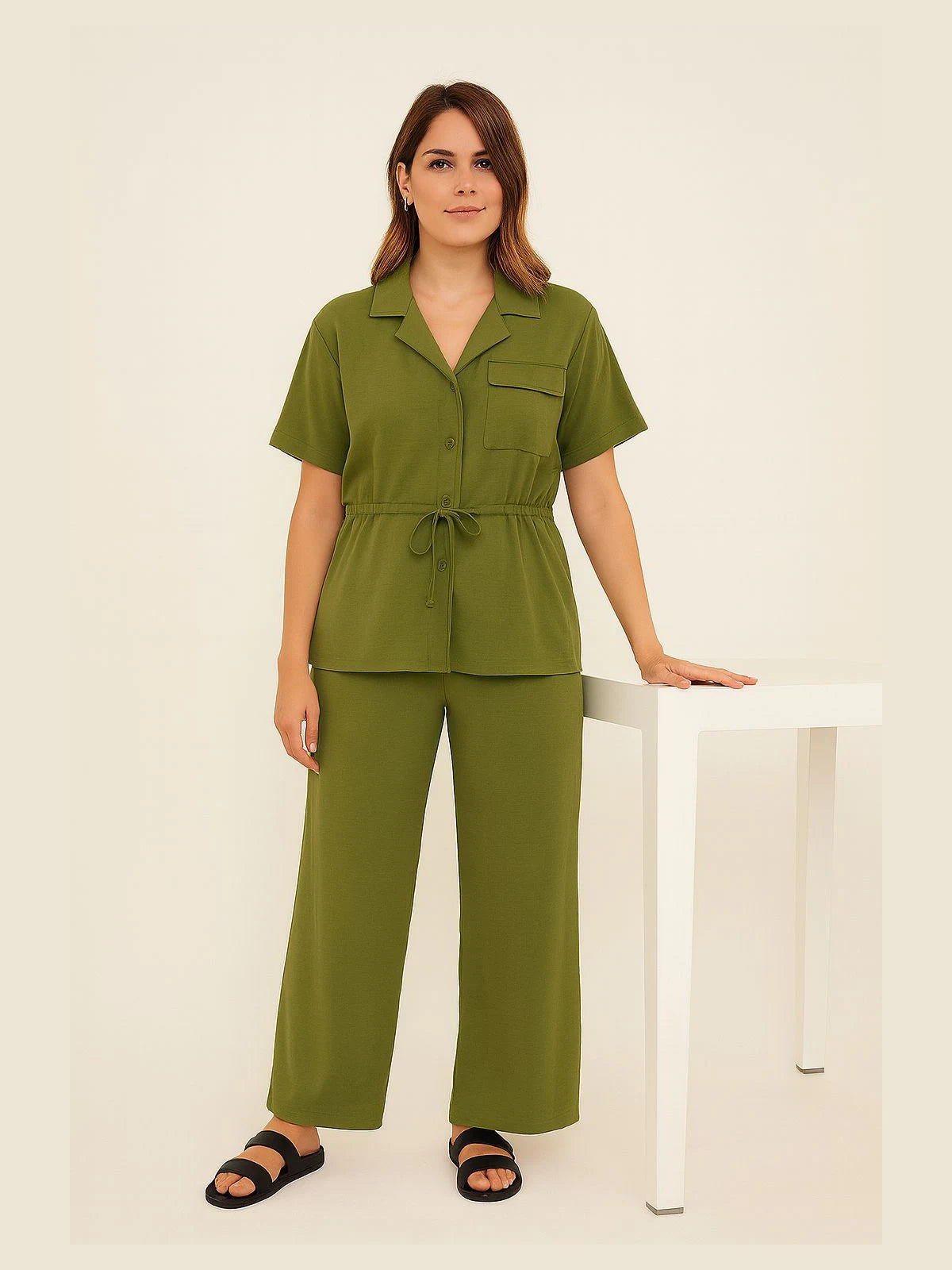 Italian Ladies Short Sleeve Tie Waisted Co-ord Set