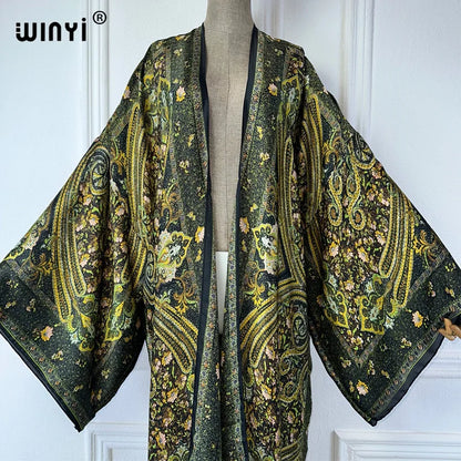 WINYI kimono summer boho print beachwear Cardigan sexy loose swimsuit evening dress abaya cover-ups beach outfits women kaftan