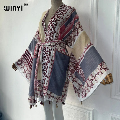 WINYI beach wear women 2024 Household clothes Self Belted Women Summer Clothing Kimono holiday Dress Swim Suit Cover Up