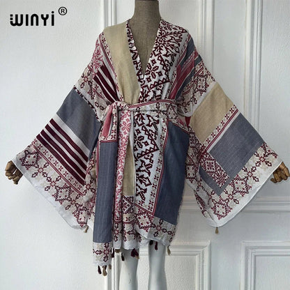 WINYI beach wear women 2024 Household clothes Self Belted Women Summer Clothing Kimono holiday Dress Swim Suit Cover Up