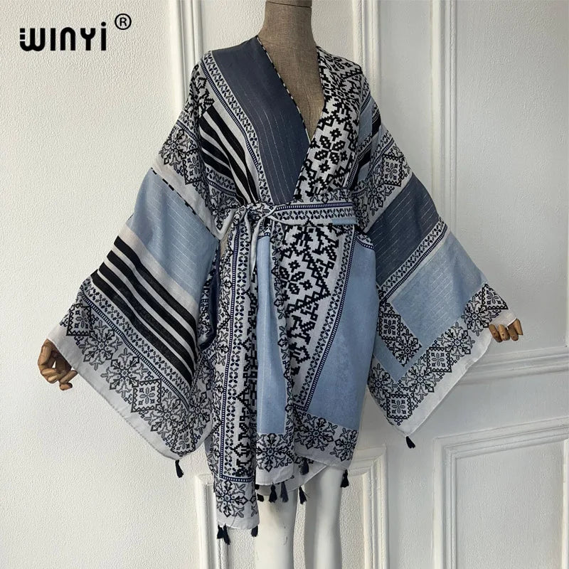 WINYI beach wear women 2024 Household clothes Self Belted Women Summer Clothing Kimono holiday Dress Swim Suit Cover Up