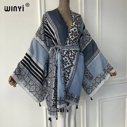 WINYI beach wear women 2024 Household clothes Self Belted Women Summer Clothing Kimono holiday Dress Swim Suit Cover Up