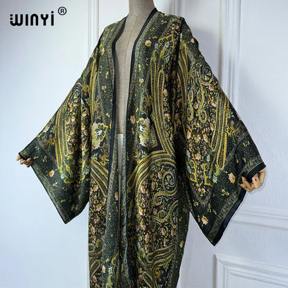 WINYI kimono summer boho print beachwear Cardigan sexy loose swimsuit evening dress abaya cover-ups beach outfits women kaftan