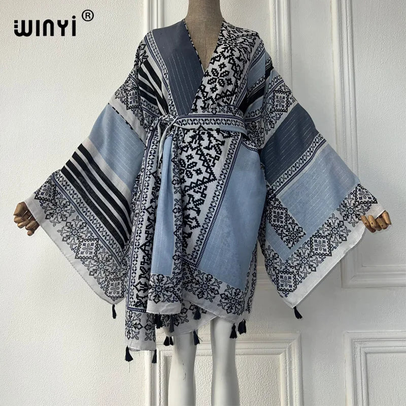 WINYI beach wear women 2024 Household clothes Self Belted Women Summer Clothing Kimono holiday Dress Swim Suit Cover Up