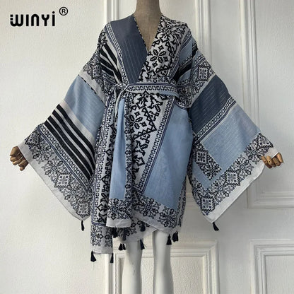 WINYI beach wear women 2024 Household clothes Self Belted Women Summer Clothing Kimono holiday Dress Swim Suit Cover Up