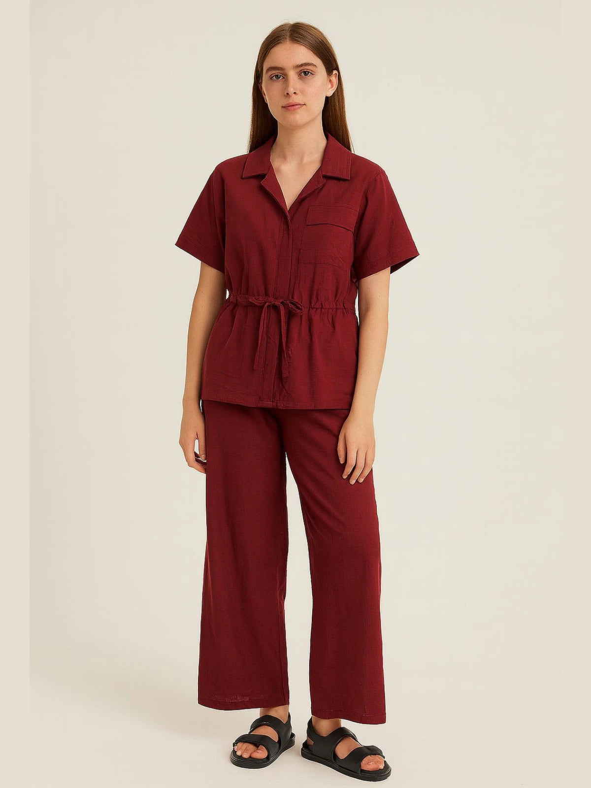 Italian Ladies Short Sleeve Tie Waisted Co-ord Set
