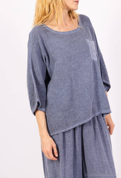 Linen cotton top with a side pocket
