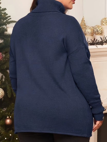 Plus Size Elegant Sweater, Women's Plus Button Jumper