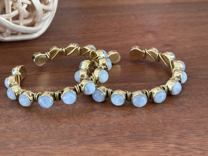 Moonstone Cuff Bangles – Adjustable Brass Bracelets with Natural Stones.
