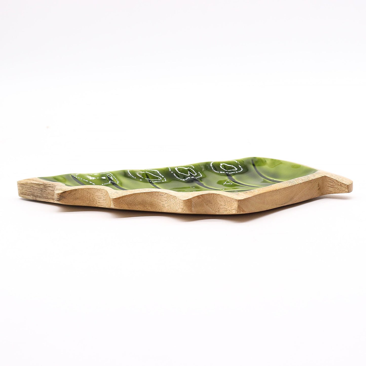 Lost in the Forrest -  Enamel Leaf Wooden Bowl - 33x17cm