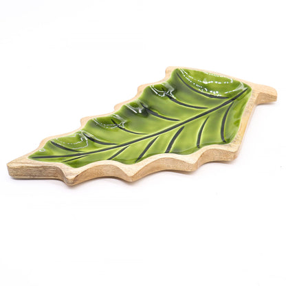 Lost in the Forrest -  Enamel Leaf Wooden Bowl - 33x17cm