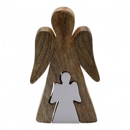Mango Wood Angel in Angel - White Enamel