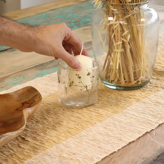 Natural Floral Glass - Straight Candle Holder - Margarita  - (8x8cm)