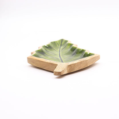Lost in the Forrest -  Enamel Leaf Wooden Bowl - 33x17cm