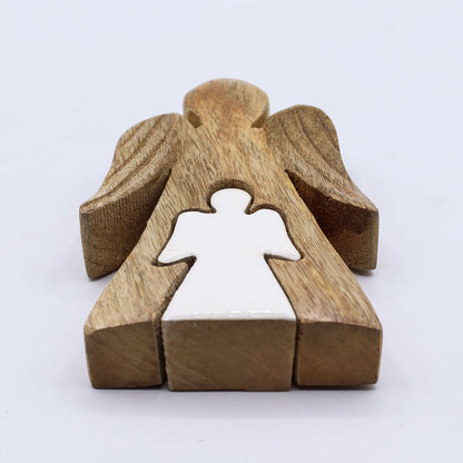 Mango Wood Angel in Angel - White Enamel