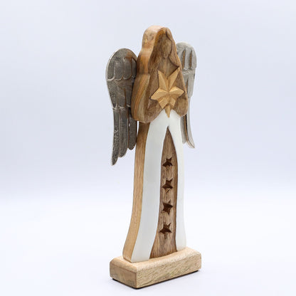 Large Mango Wood Star Angel Metal Wings & Enamel Detail