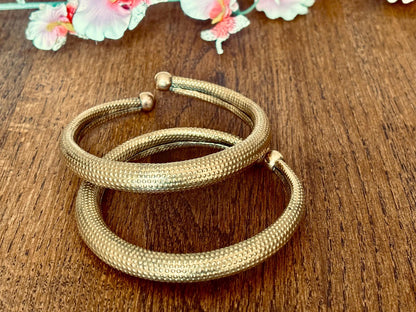 Minimal Solid Brass Torque Bangles – Vintage Rustic Gold Open Cuffs.
