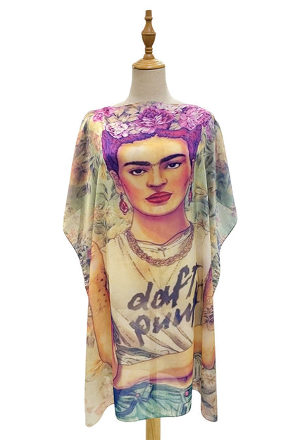 Modern Frida Kahlo Silk Cover Up