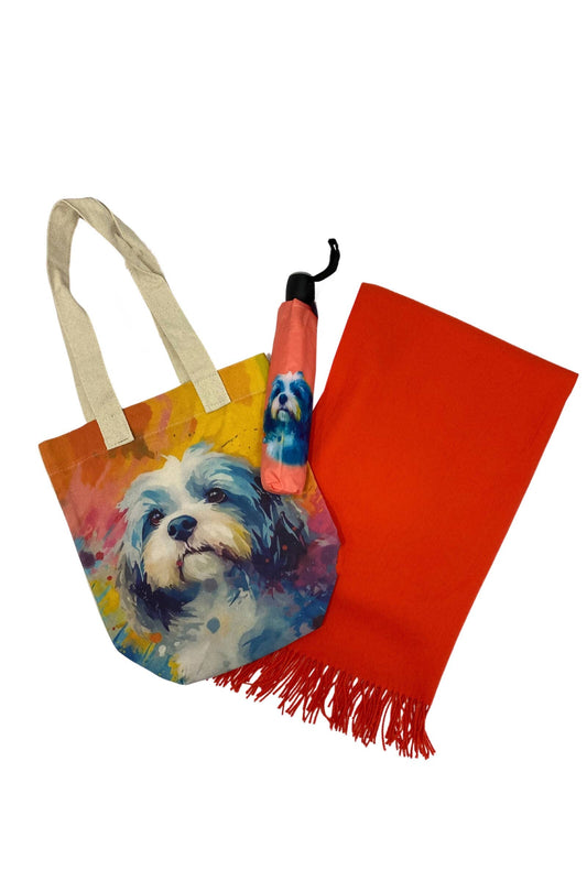 Shih Tzu Dog Print Cotton Tote Bag : Multi