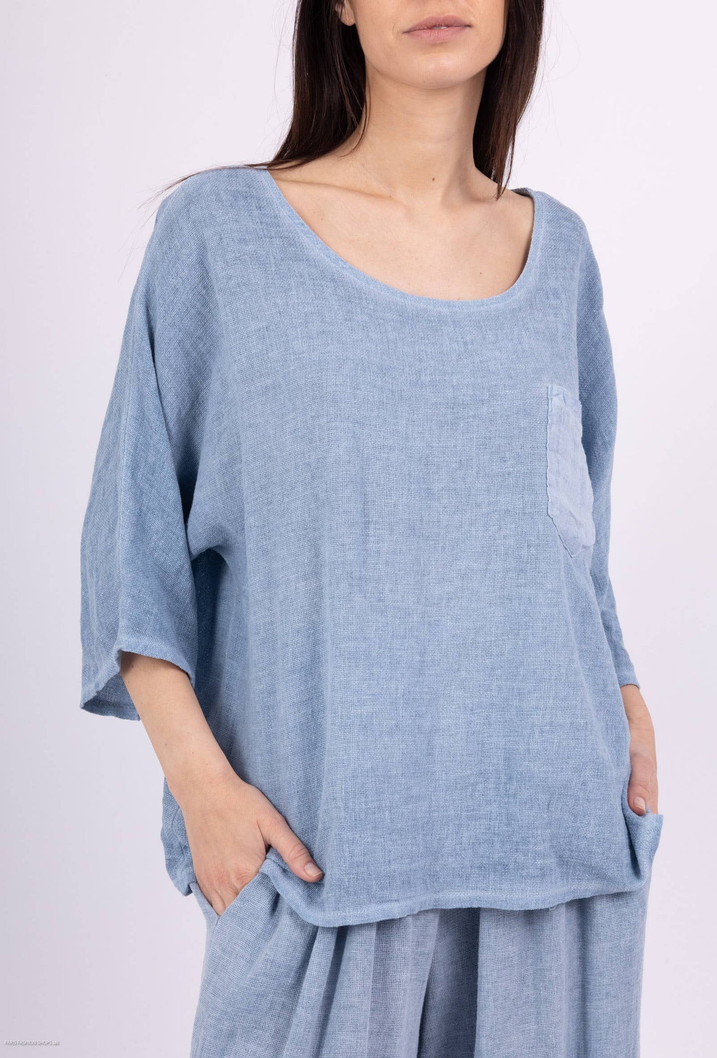 Linen cotton top with a side pocket