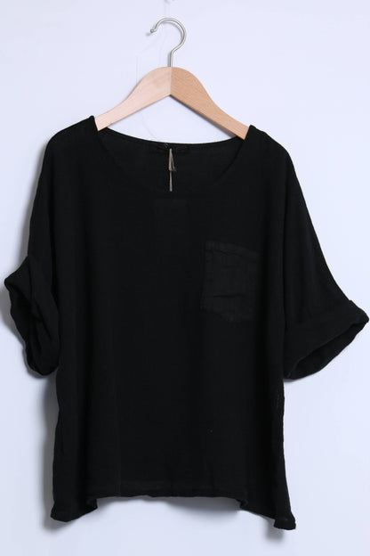 Linen cotton top with a side pocket