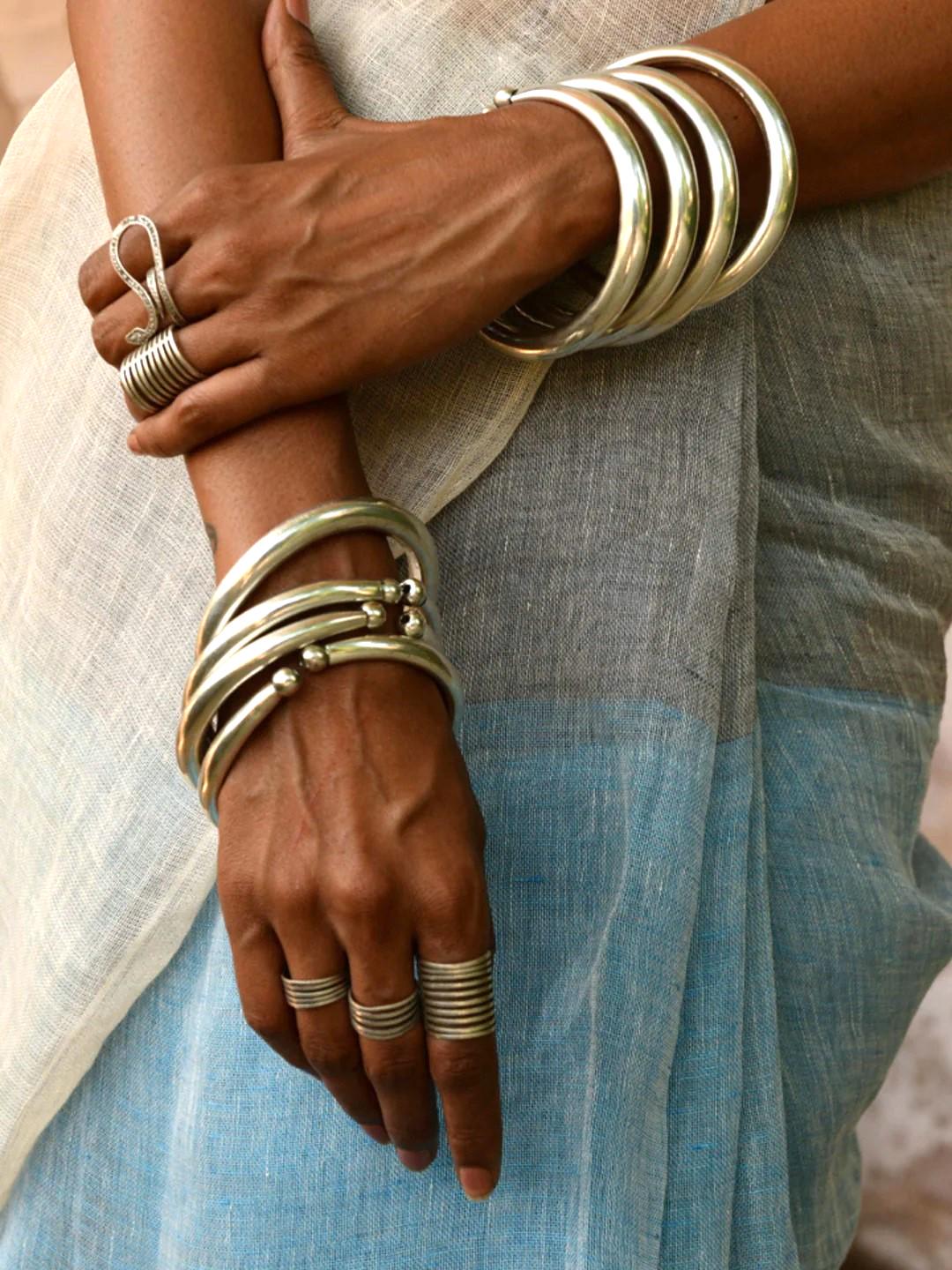 Textured Brass Wrap Ring Duo – Gold/Silver Adjustable Boho Statement Rings.