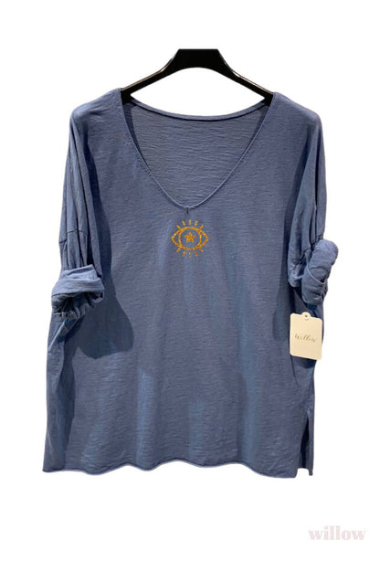 Plain cotton top with long sleeves eye logo: Khaki