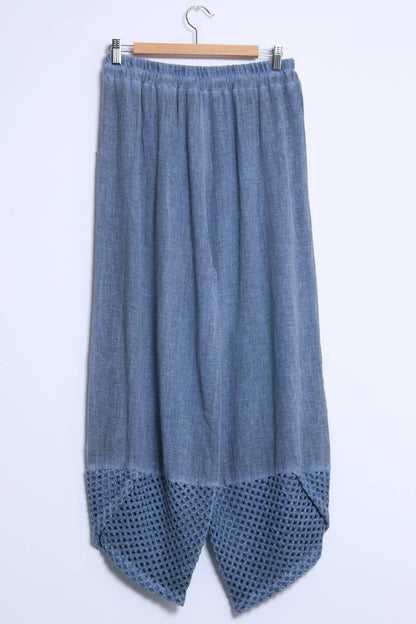 Mesh-bottom pants in cotton linen