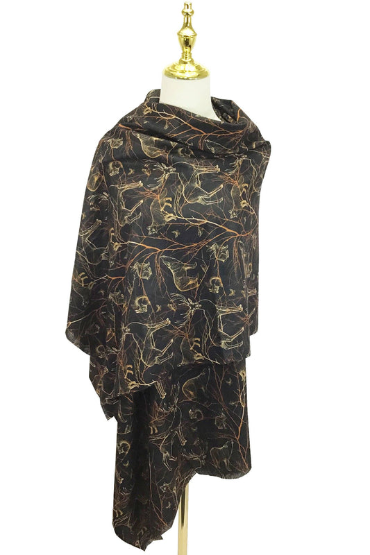 Woodland Animals Print Wool Scarf