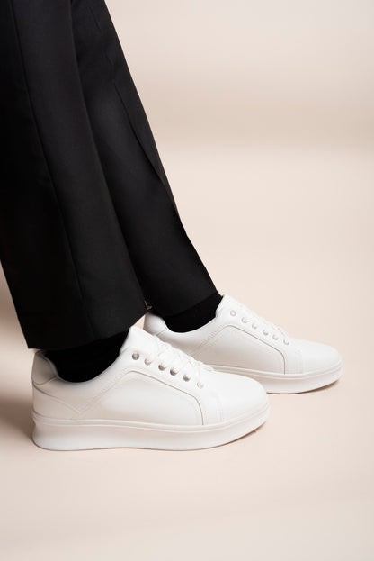 Low Top Faux Leather Lace Up Trainers for Men