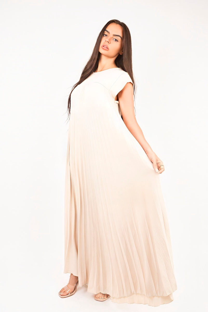 Pleated Cap Sleeve Maxi Dress