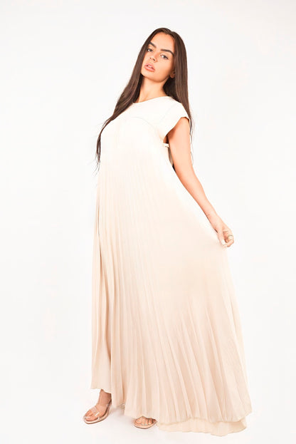 Pleated Cap Sleeve Maxi Dress