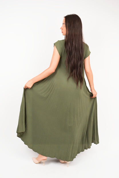 Pleated Cap Sleeve Maxi Dress
