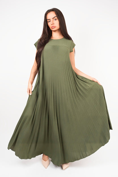 Pleated Cap Sleeve Maxi Dress