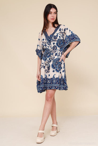 Short kaftan dress round mosaic flower