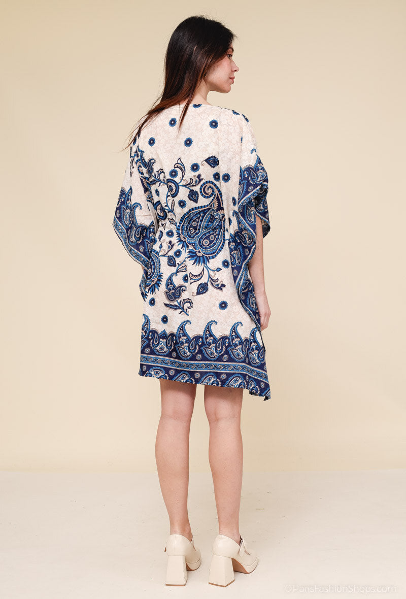 Short kaftan dress round mosaic flower