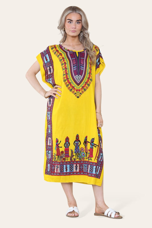 Bold Ethnic African Print Mid-Length Dress