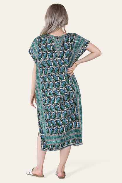Geometric Midi Dress Mosaic V-neck Eastern Border